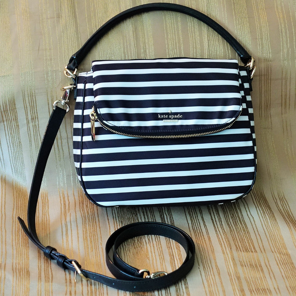 kate spade Handbags - Kate Spade Black and White Stripes Nylon Devin
